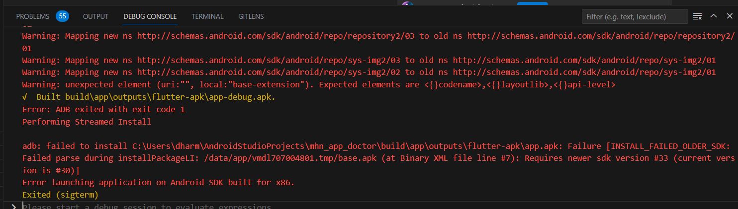 Flutter Run Failure [INSTALL_FAILED_OLDER_SDK] Requires newer sdk version #33 (current version is #30)