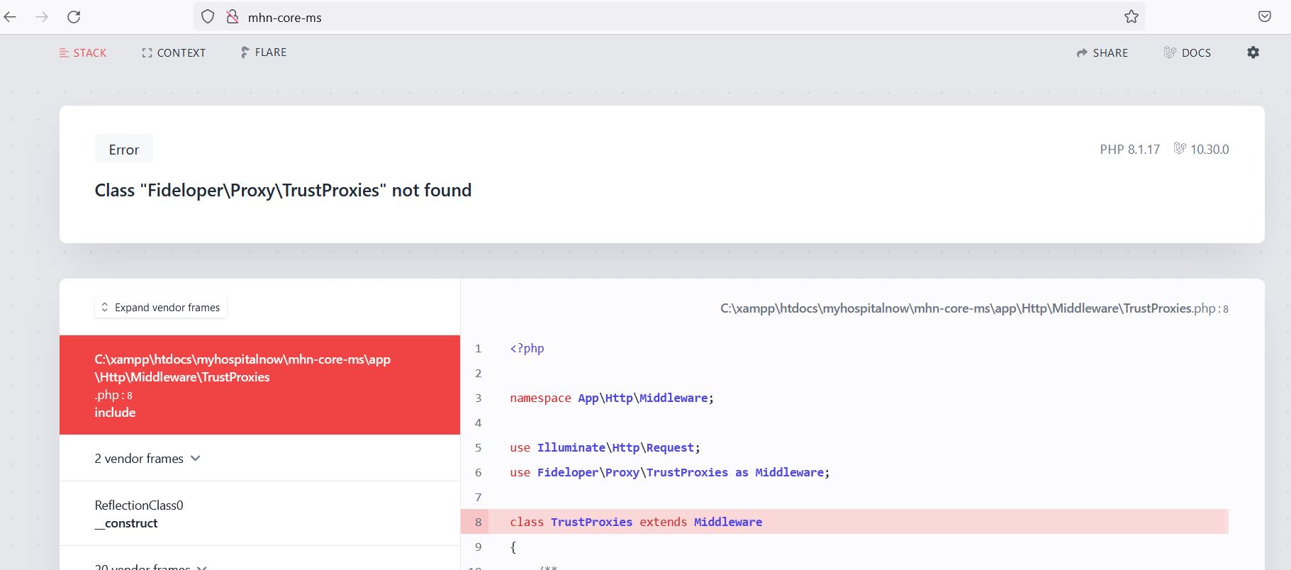 Target class [Fideloper\Proxy\TrustProxies] does not exist.