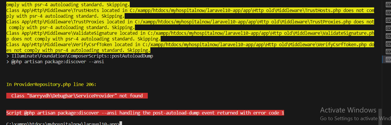 Envoy raise Class ‘Barryvdh\Debugbar\ServiceProvider’ not found?