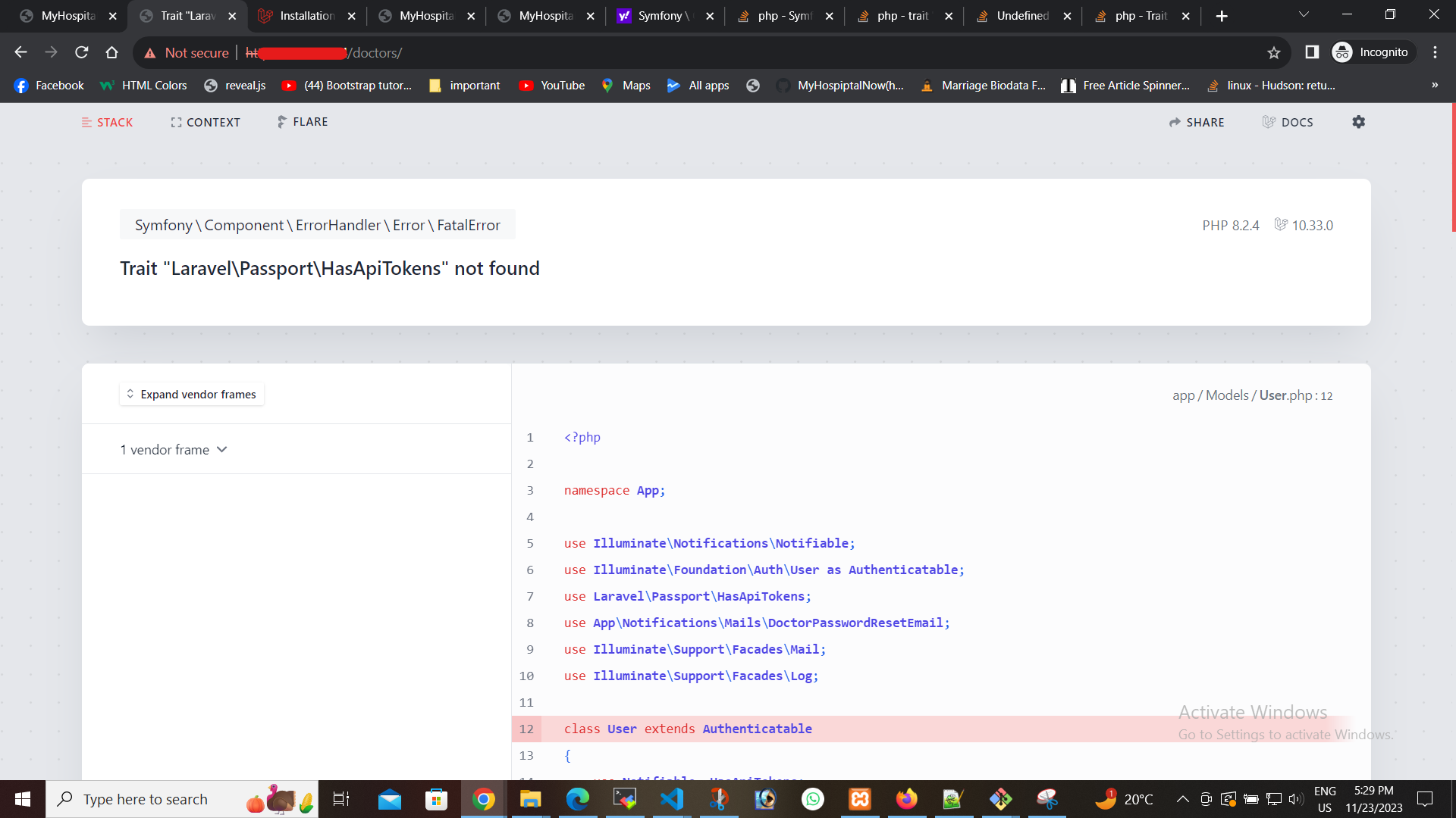 Trait “Laravel\Passport\HasApiTokens” not found