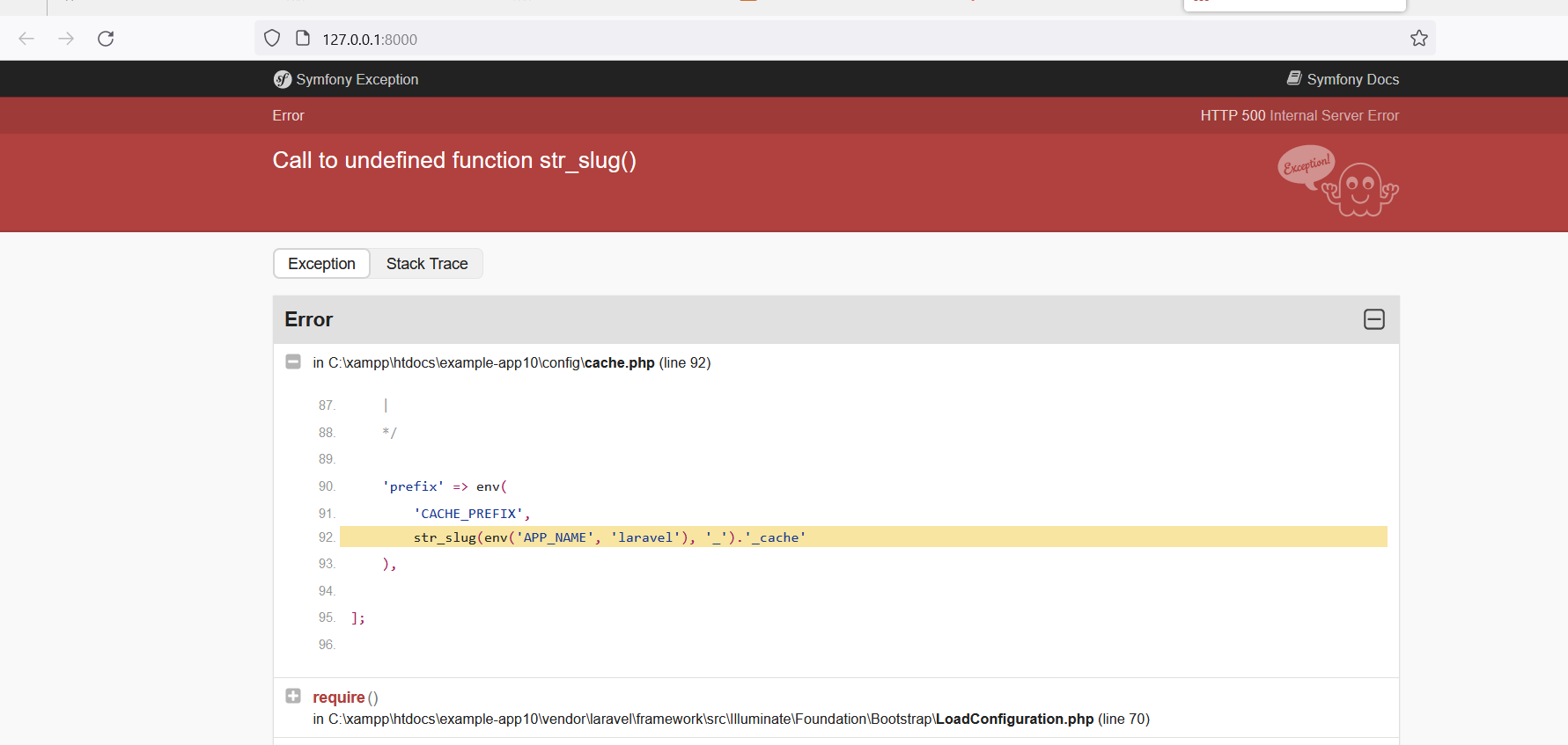 C:\xampp\htdocs\example app10\config\cache.php:92