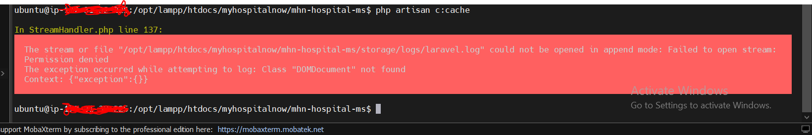 How to fix Error: laravel.log could not be opened?