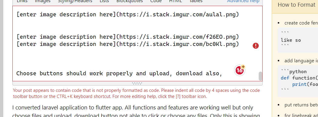 I can’t get code to post in a question – it “appears” there is unformatted code but there is not